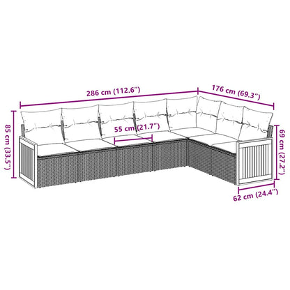 7-tlg. Garten-Sofagarnitur mit Kissen Beige Poly Rattan
