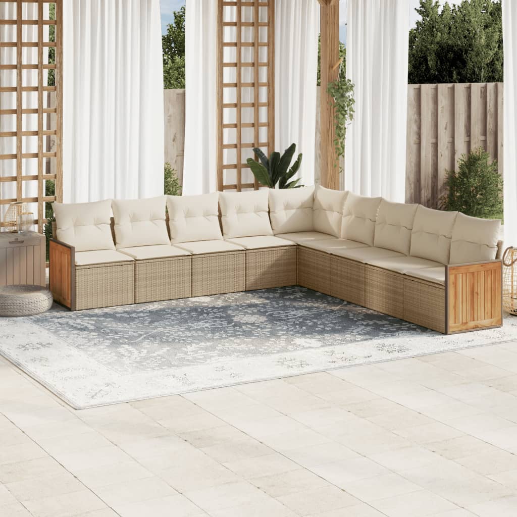 9-tlg. Garten-Sofagarnitur mit Kissen Beige Poly Rattan