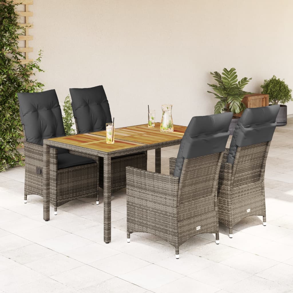 5-tlg. Garten-Essgruppe mit Kissen Grau Poly Rattan