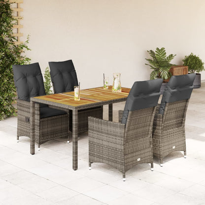 5-tlg. Garten-Essgruppe mit Kissen Grau Poly Rattan