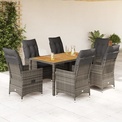 7-tlg. Garten-Essgruppe mit Kissen Grau Poly Rattan