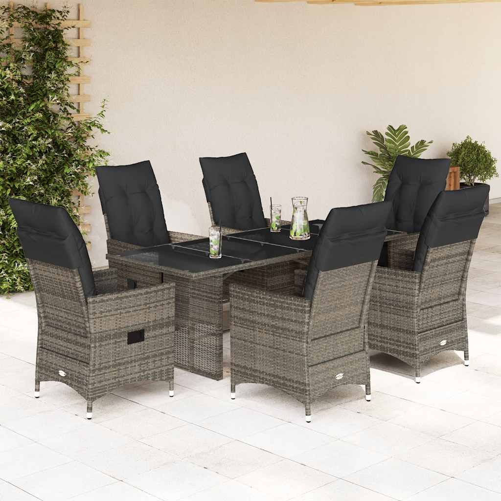 7-tlg. Garten-Essgruppe mit Kissen Grau Poly Rattan