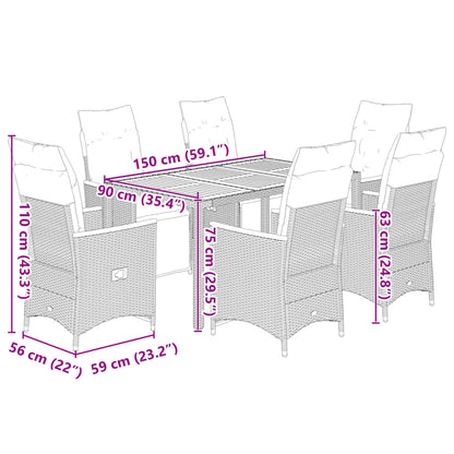 7-tlg. Garten-Bistro-Set mit Kissen Schwarz Poly Rattan