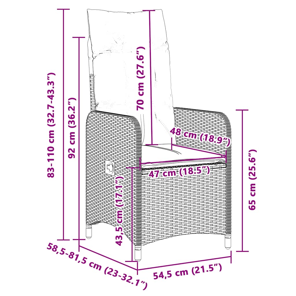 3-tlg. Garten-Bistro-Set mit Kissen Schwarz Poly Rattan