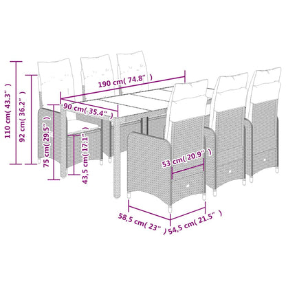 7-tlg. Garten-Bistro-Set mit Kissen Schwarz Poly Rattan