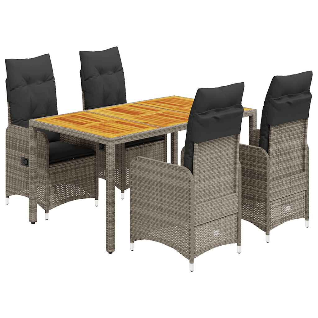 5-tlg. Garten-Bistro-Set mit Kissen Grau Poly Rattan
