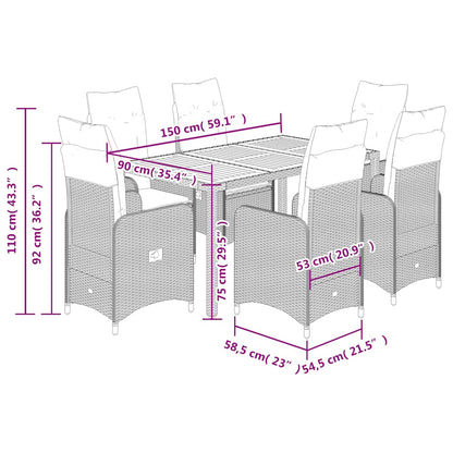 7-tlg. Garten-Bistro-Set mit Kissen Grau Poly Rattan