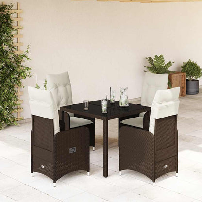5-tlg. Garten-Bistro-Set mit Kissen Braun Poly Rattan