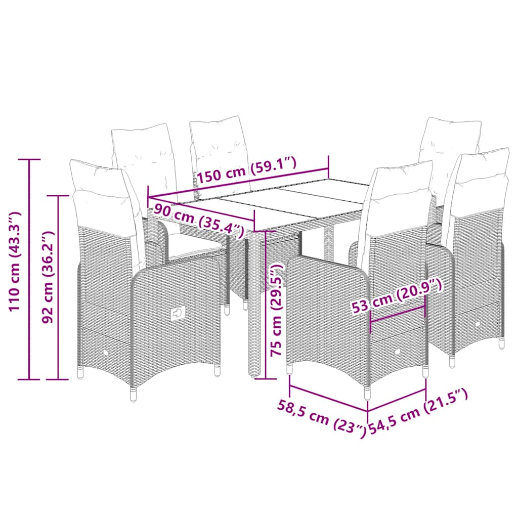7-tlg. Garten-Bistro-Set mit Kissen Beige Poly Rattan