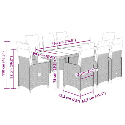9-tlg. Garten-Bistro-Set mit Kissen Beige Poly Rattan