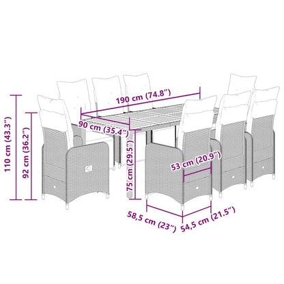 9-tlg. Garten-Bistro-Set mit Kissen Schwarz Poly Rattan