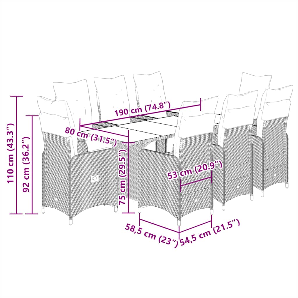 7-tlg. Garten-Bistro-Set mit Kissen Grau Poly Rattan
