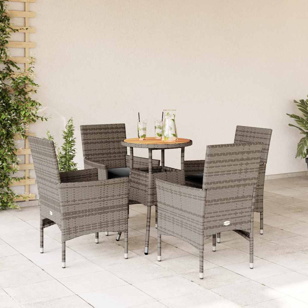 5-tlg. Garten-Essgruppe mit Kissen Grau Poly Rattan Akazie