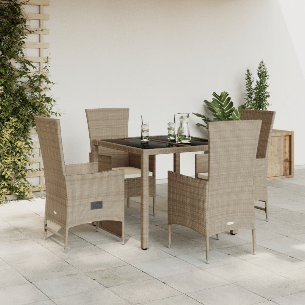 5-tlg. Garten-Essgruppe mit Kissen Beige Poly Rattan