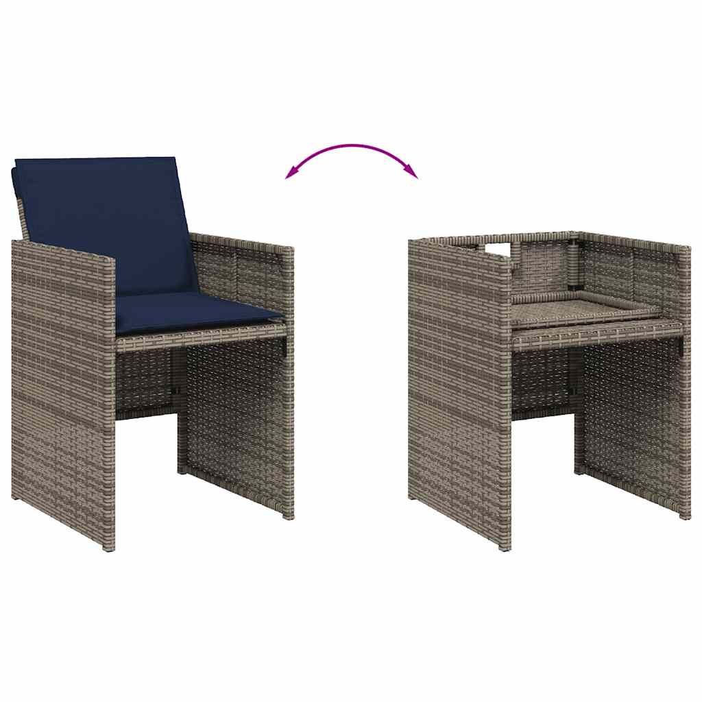 15-teiliges Garten-Ess-Set mit Kissen, grau, Polyrattan