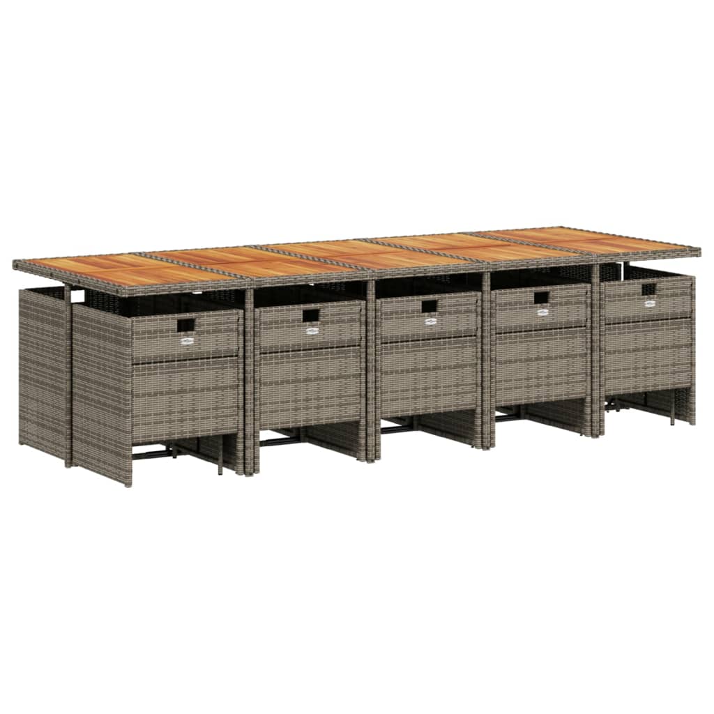 15-teiliges Garten-Ess-Set mit Kissen, grau, Polyrattan