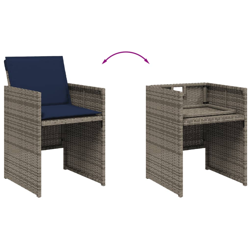 15-teiliges Garten-Ess-Set mit Kissen, grau, Polyrattan