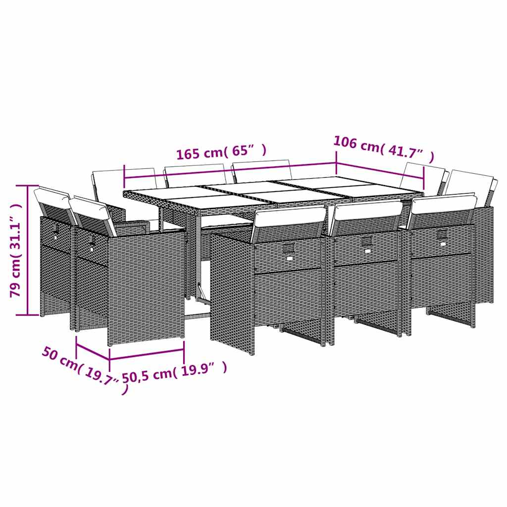 11-tlg. Garten-Essgruppe mit Kissen Beigemischung Poly Rattan