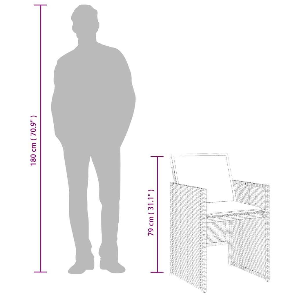 15-tlg. Garten-Essgruppe mit Kissen Schwarz Poly Rattan