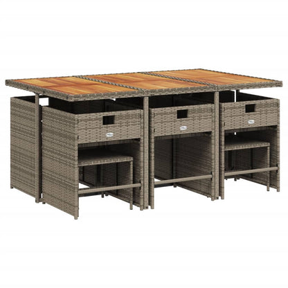 11-teiliges Garten-Ess-Set mit Kissen, grau, Polyrattan