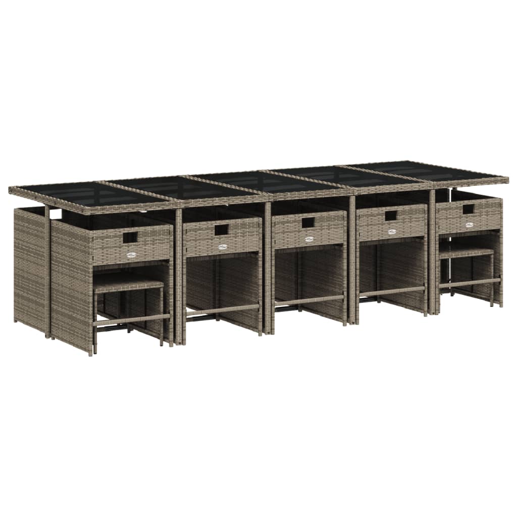 15-teiliges Garten-Ess-Set mit Kissen, grau, Polyrattan