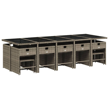 15-teiliges Garten-Ess-Set mit Kissen, grau, Polyrattan