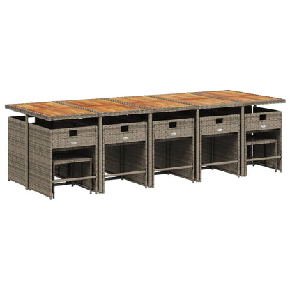 15-teiliges Garten-Ess-Set mit Kissen, grau, Polyrattan