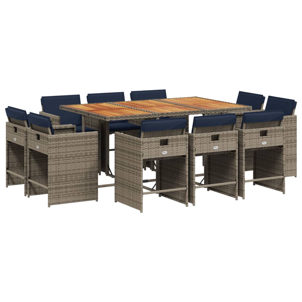 11-teiliges Garten-Ess-Set mit Kissen, grau, Polyrattan