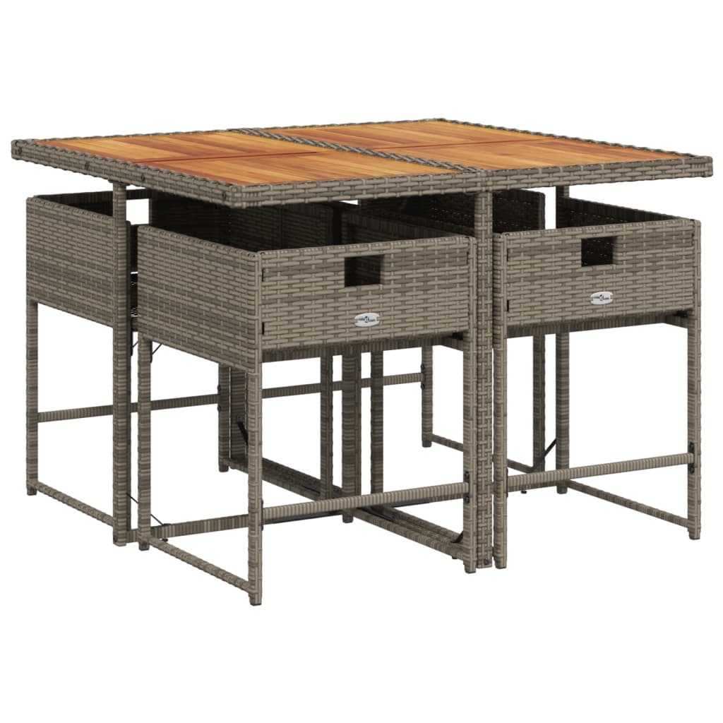 5-tlg. Garten-Essgruppe mit Kissen Grau Poly Rattan