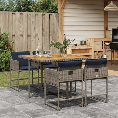 5-tlg. Garten-Essgruppe mit Kissen Grau Poly Rattan