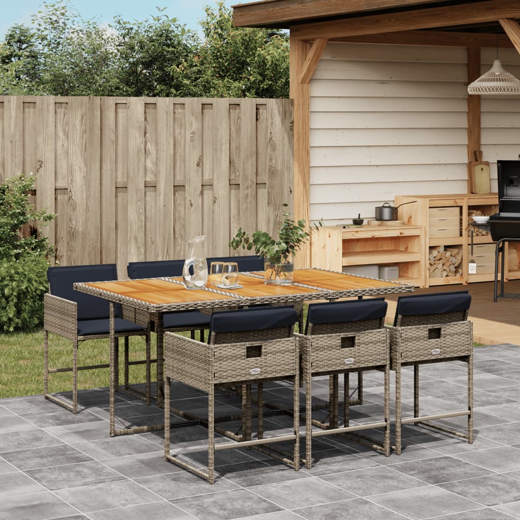 7-tlg. Garten-Essgruppe mit Kissen Grau Poly Rattan