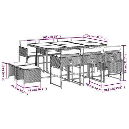 11-tlg. Garten-Essgruppe mit Kissen Schwarz Poly Rattan