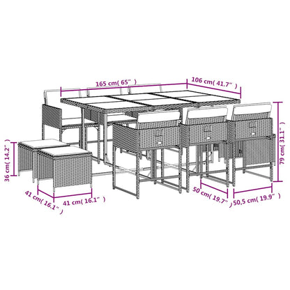 11-tlg. Garten-Essgruppe mit Kissen Beige Poly Rattan
