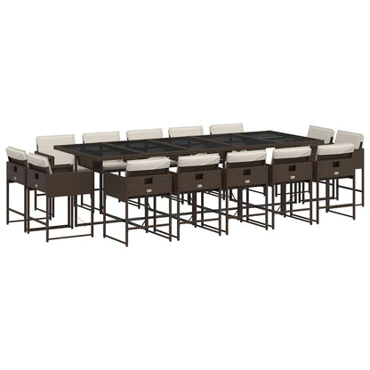 15-tlg. Garten-Essgruppe mit Kissen Braun Poly Rattan