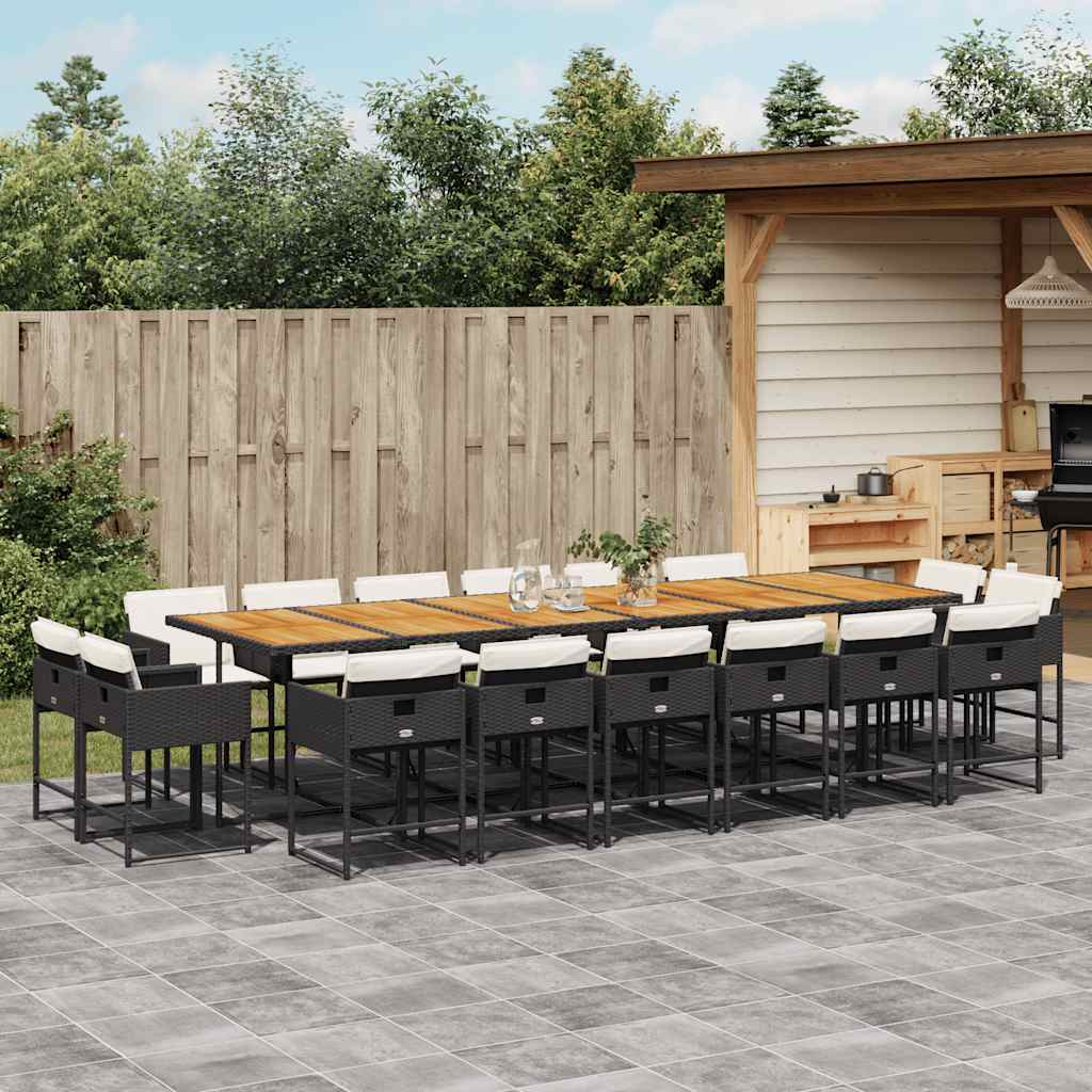 17-tlg. Garten-Essgruppe mit Kissen Schwarz Poly Rattan