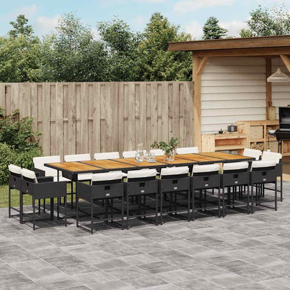 17-tlg. Garten-Essgruppe mit Kissen Schwarz Poly Rattan