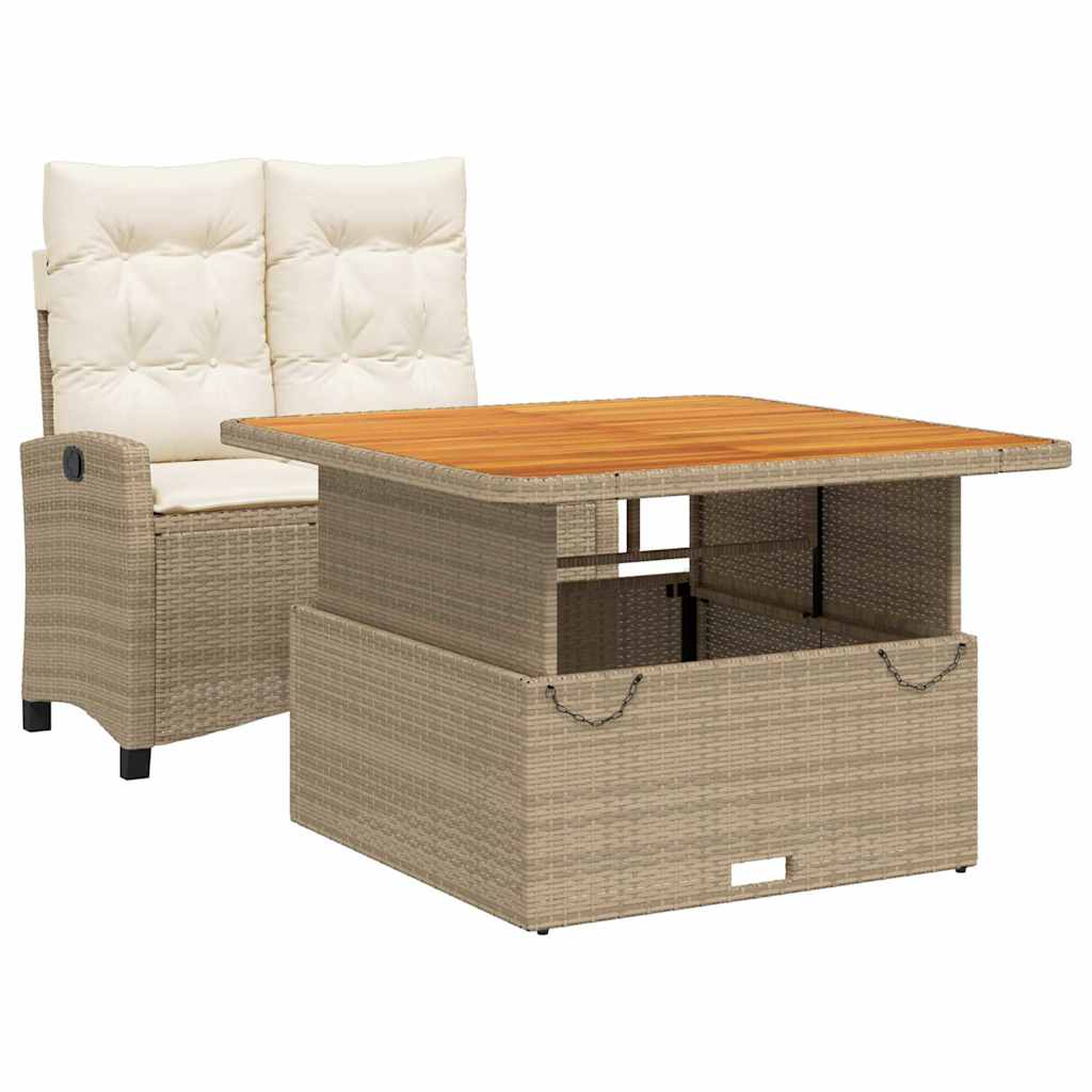 2-tlg. Garten-Essgruppe mit Kissen Beige Poly Rattan