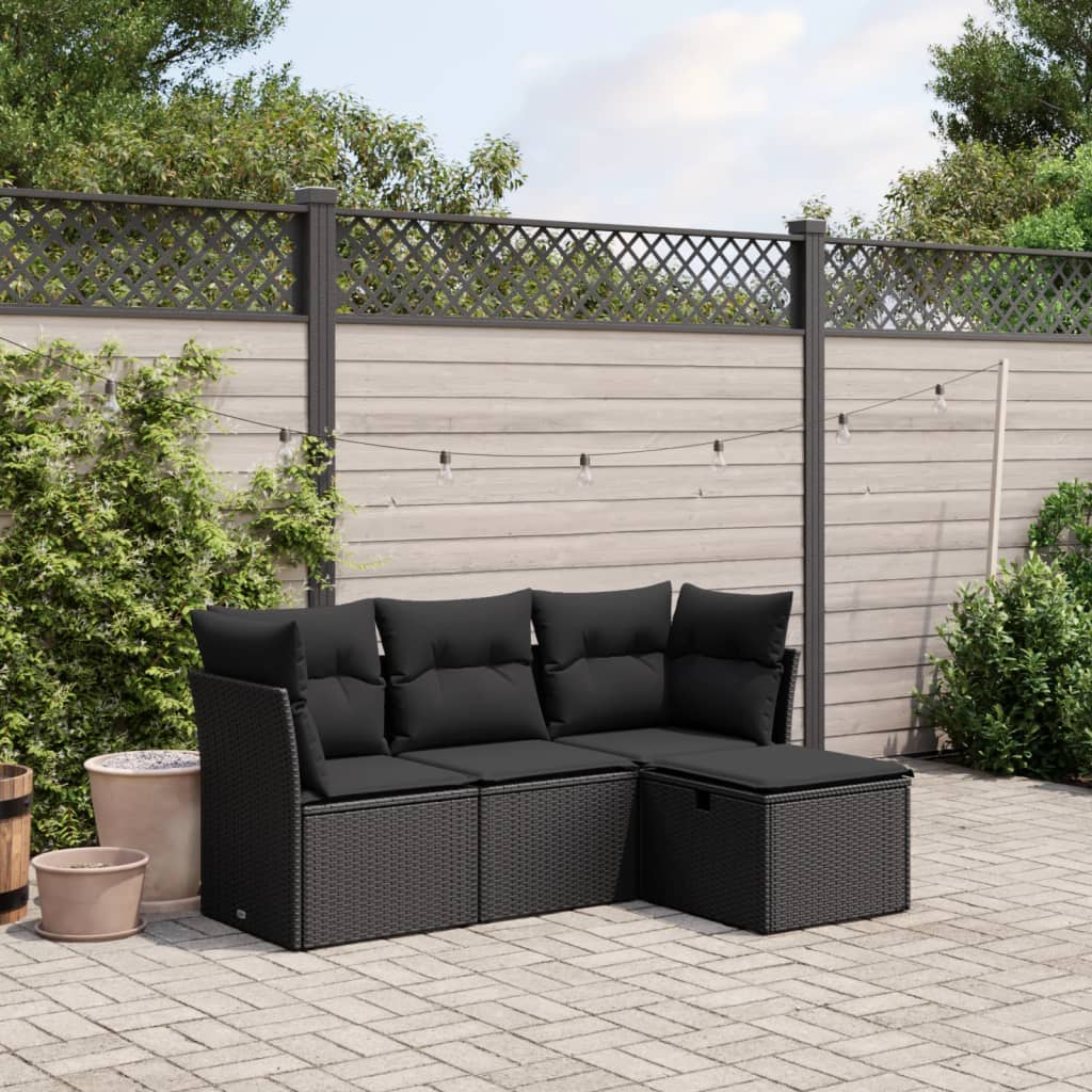 4-tlg. Garten-Sofagarnitur mit Kissen Schwarz Poly Rattan