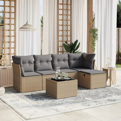 6-tlg. Garten-Sofagarnitur mit Kissen Beige Poly Rattan