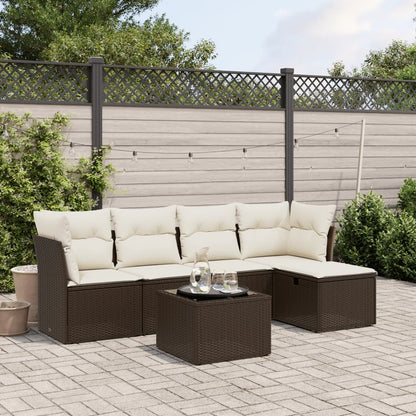 6-tlg. Garten-Sofagarnitur mit Kissen Braun Poly Rattan