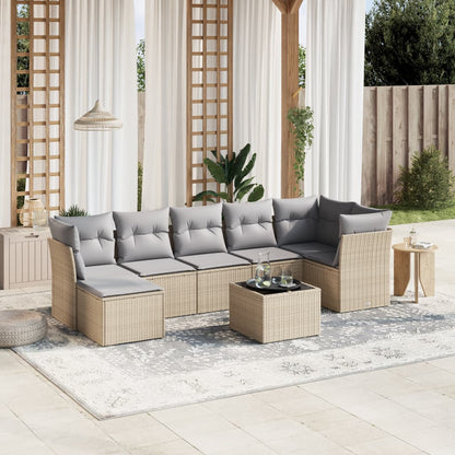 8-tlg. Garten-Sofagarnitur mit Kissen Beige Poly Rattan