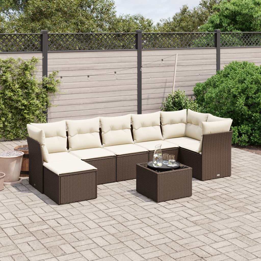 8-tlg. Garten-Sofagarnitur mit Kissen Braun Poly Rattan
