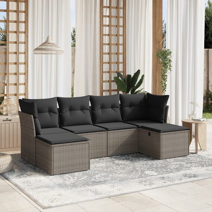 6-tlg. Garten-Sofagarnitur mit Kissen Grau Poly Rattan
