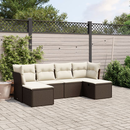 6-tlg. Garten-Sofagarnitur mit Kissen Braun Poly Rattan