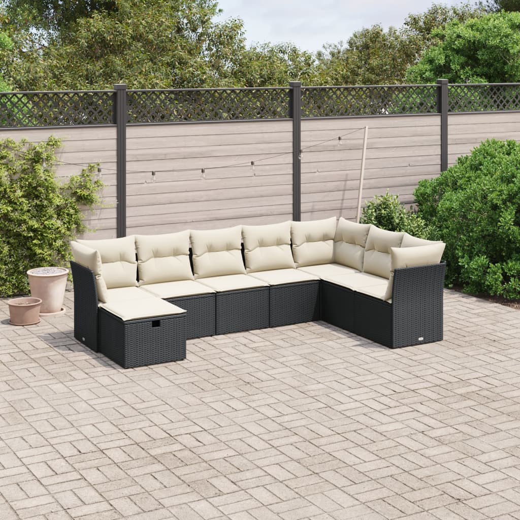 8-tlg. Garten-Sofagarnitur mit Kissen Schwarz Poly Rattan