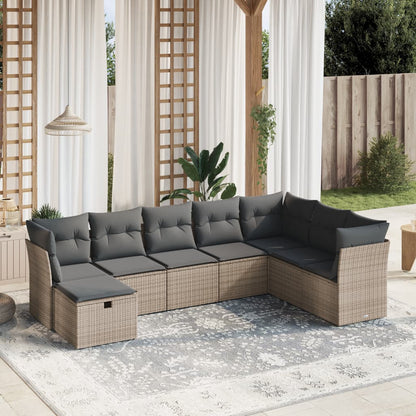 8-tlg. Garten-Sofagarnitur mit Kissen Grau Poly Rattan