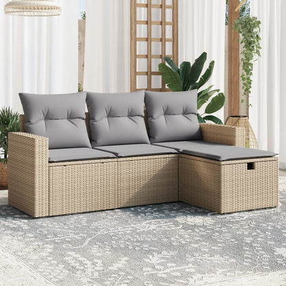 4-tlg. Garten-Sofagarnitur mit Kissen Beigemischung Poly Rattan