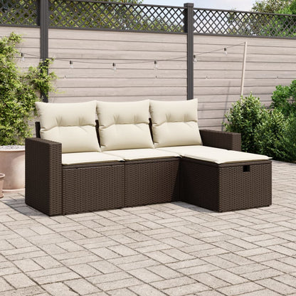 4-tlg. Garten-Sofagarnitur mit Kissen Braun Poly Rattan