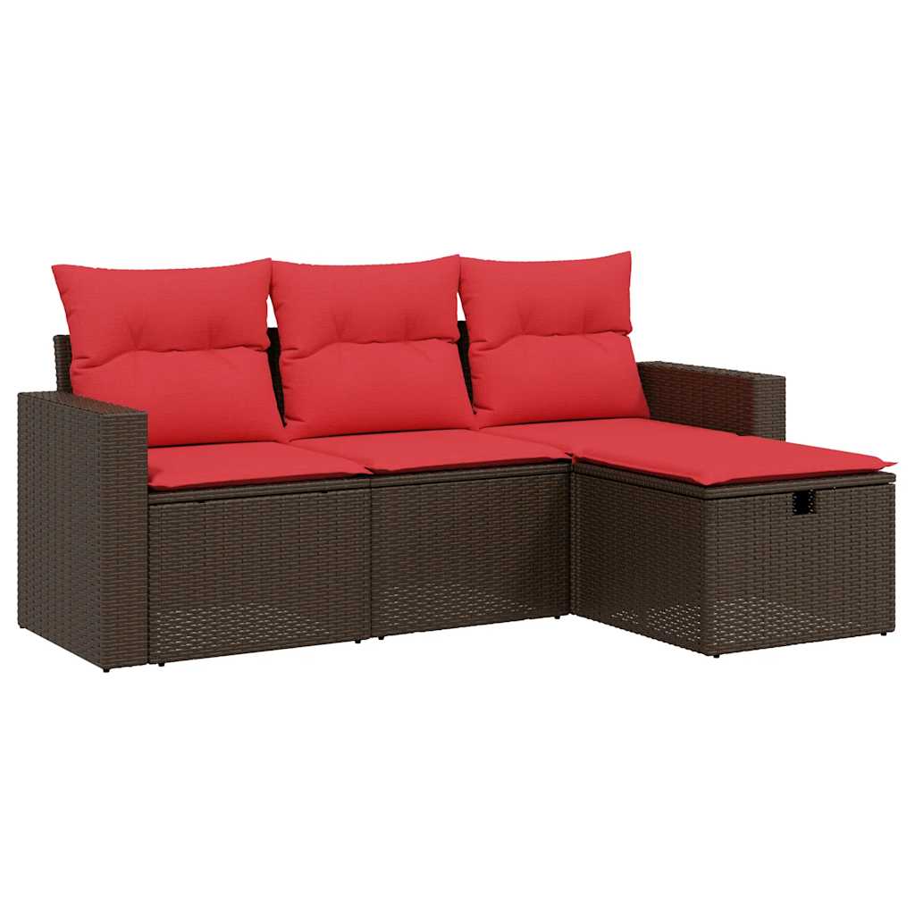 4-teiliges Gartensofa-Set mit Kissen, braun, Polyrattan