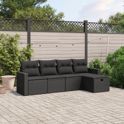 5-tlg. Garten-Sofagarnitur mit Kissen Schwarz Poly Rattan